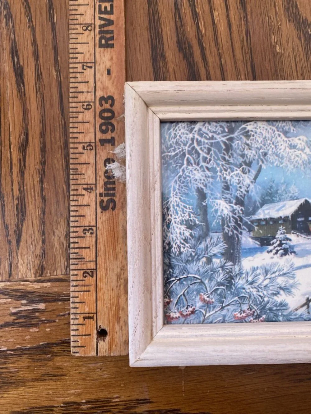Vintage Robert Lasus Framed Winter Barn Scene Print